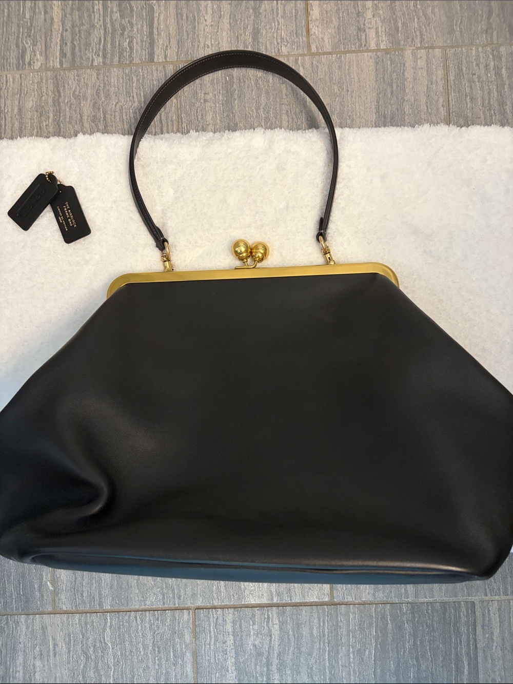 Coach Black Leather Frame-Clasp Clutch with Gold Hardware - Picture 5 of 7